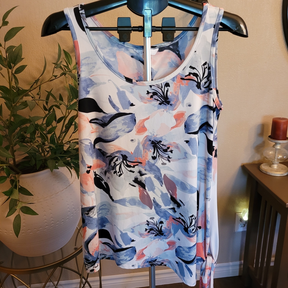Cleo Abstract Floral Tank Top - Blue and Pink